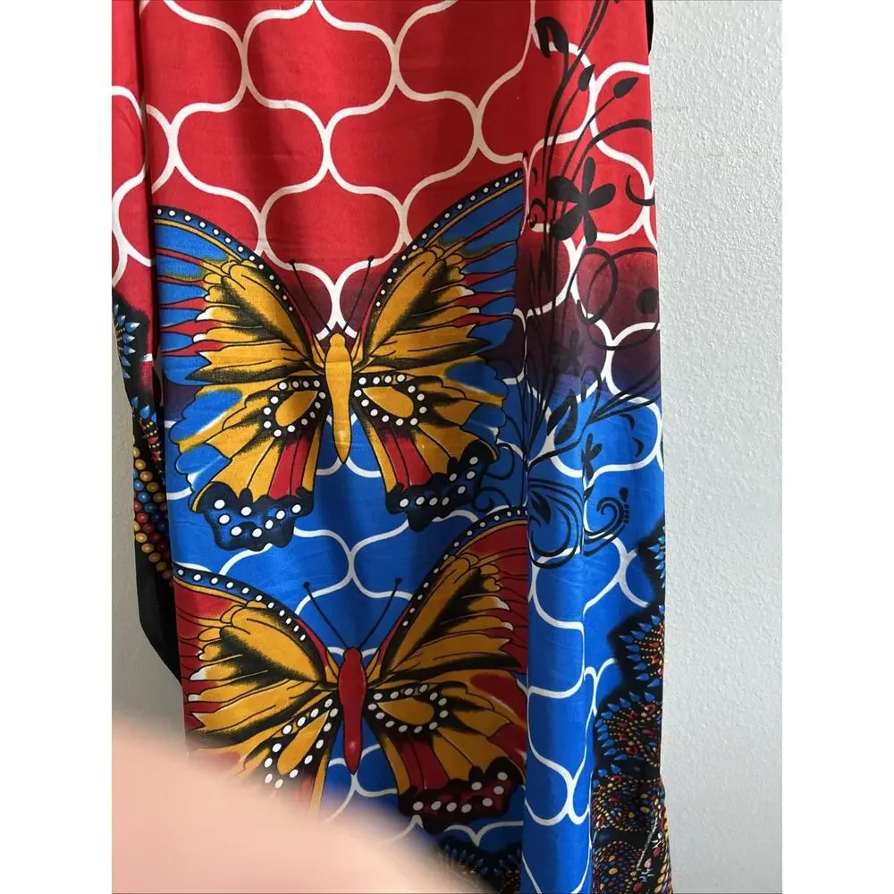 Women Kaftan red boho long coverup house coat Butterfly Dress Rock free XL